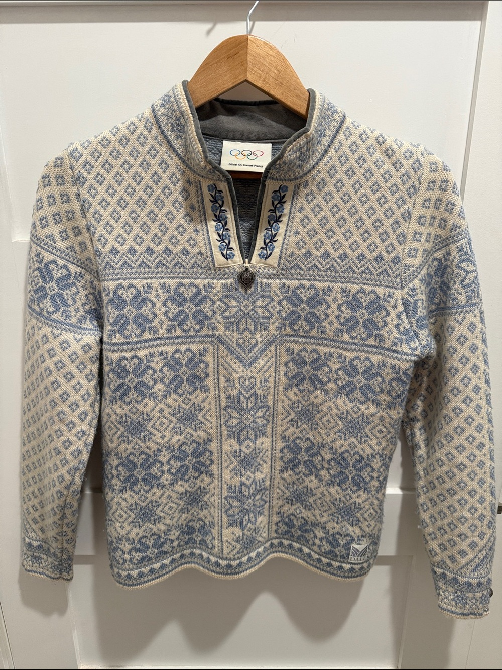Dale of Norway 100% Wool Norwegian Sweater Nordic Fair Isle Blue Quarter Zip